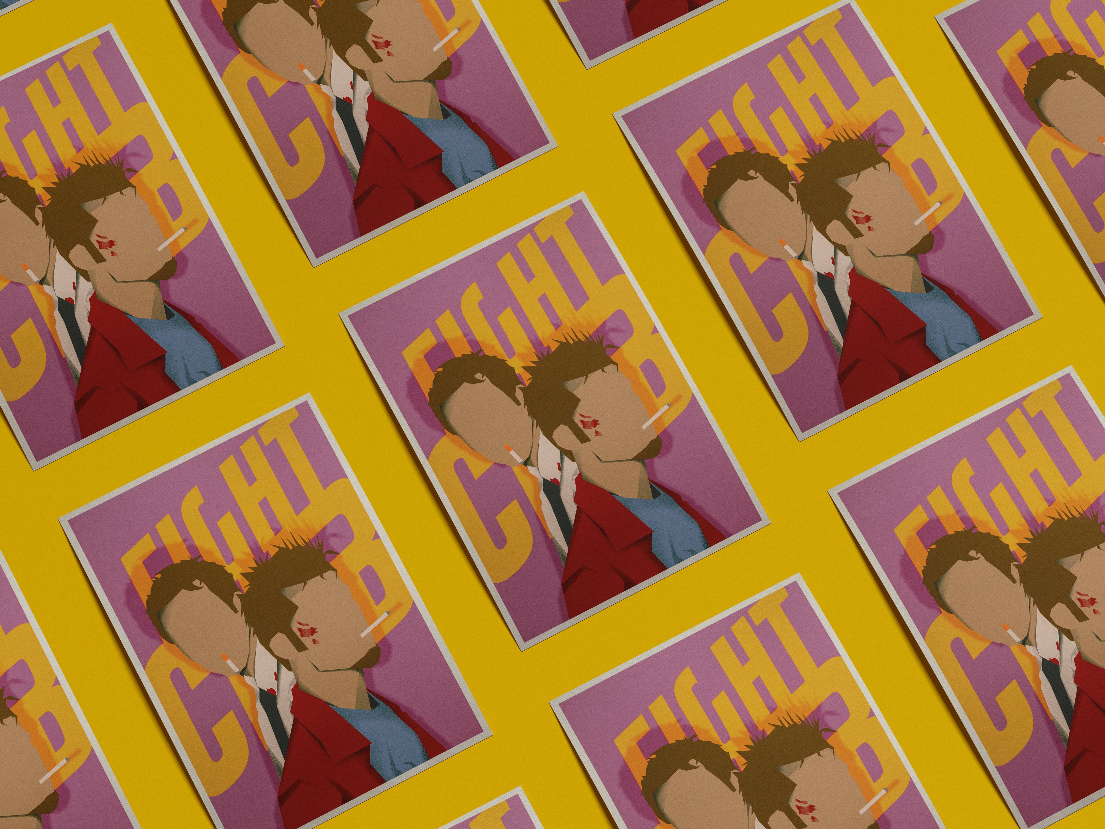 Fight Club Movie Poster | Tyler Durden & The Narrator Minimalist Art Print | Cult Classic Film Wall Decor | Retro Geometric Cinema Fan Gift