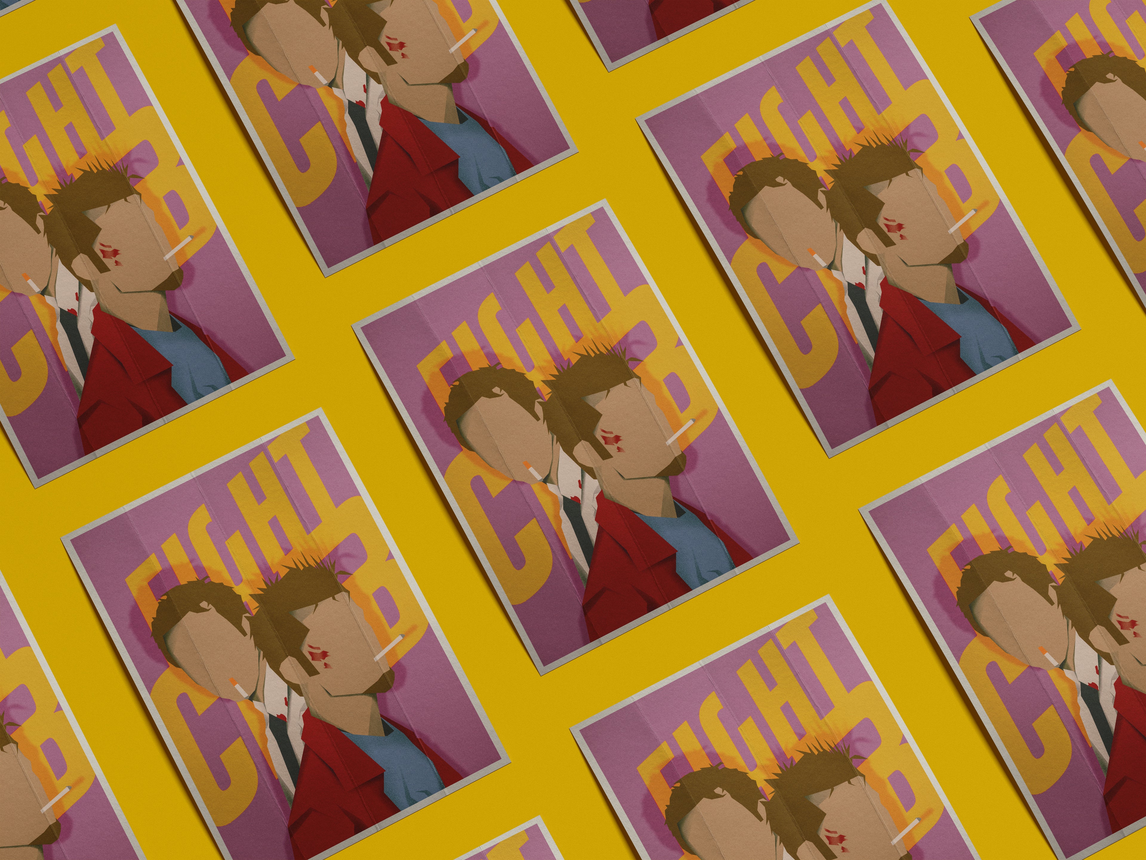 Fight Club Movie Poster | Tyler Durden & The Narrator Minimalist Art Print | Cult Classic Film Wall Decor | Retro Geometric Cinema Fan Gift