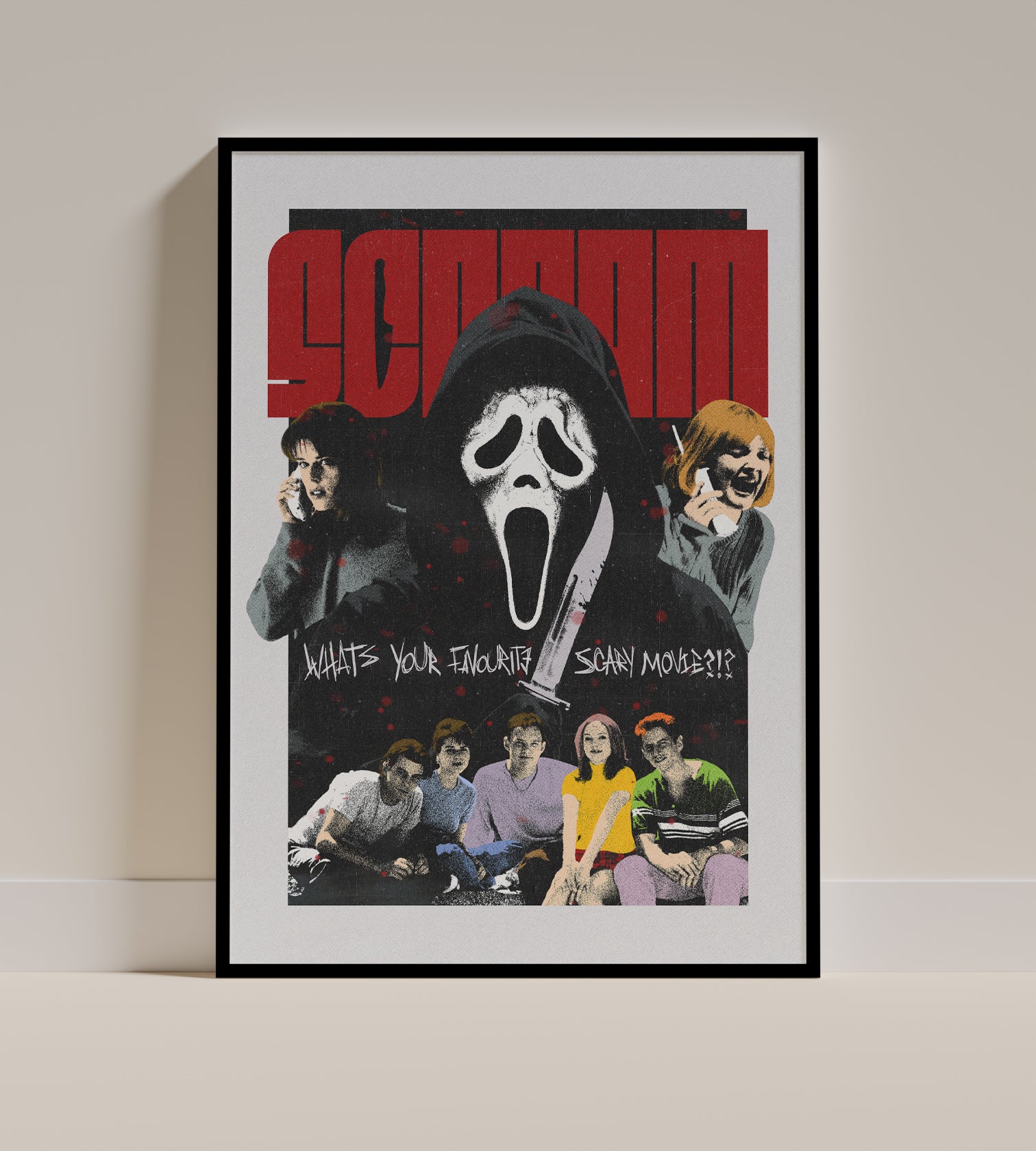 Scream Movie Poster | Vintage Horror Wall Art Print | Ghostface Retro 90s Slasher Film Decor | Scary Movie Fan Gift
