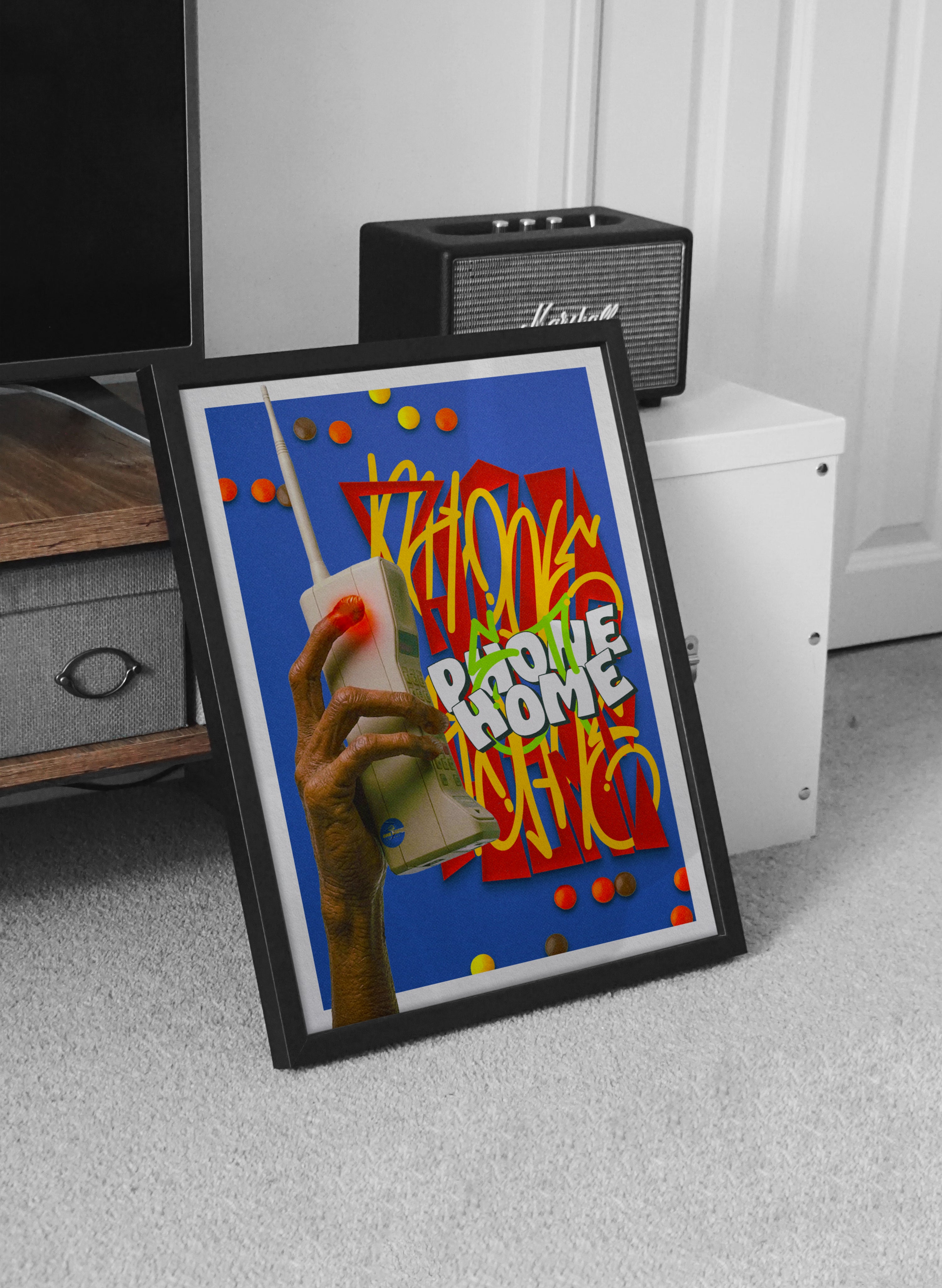 Retro E.T. “Phone Home” Poster Vibrant Graffiti-Style Fan Art Print