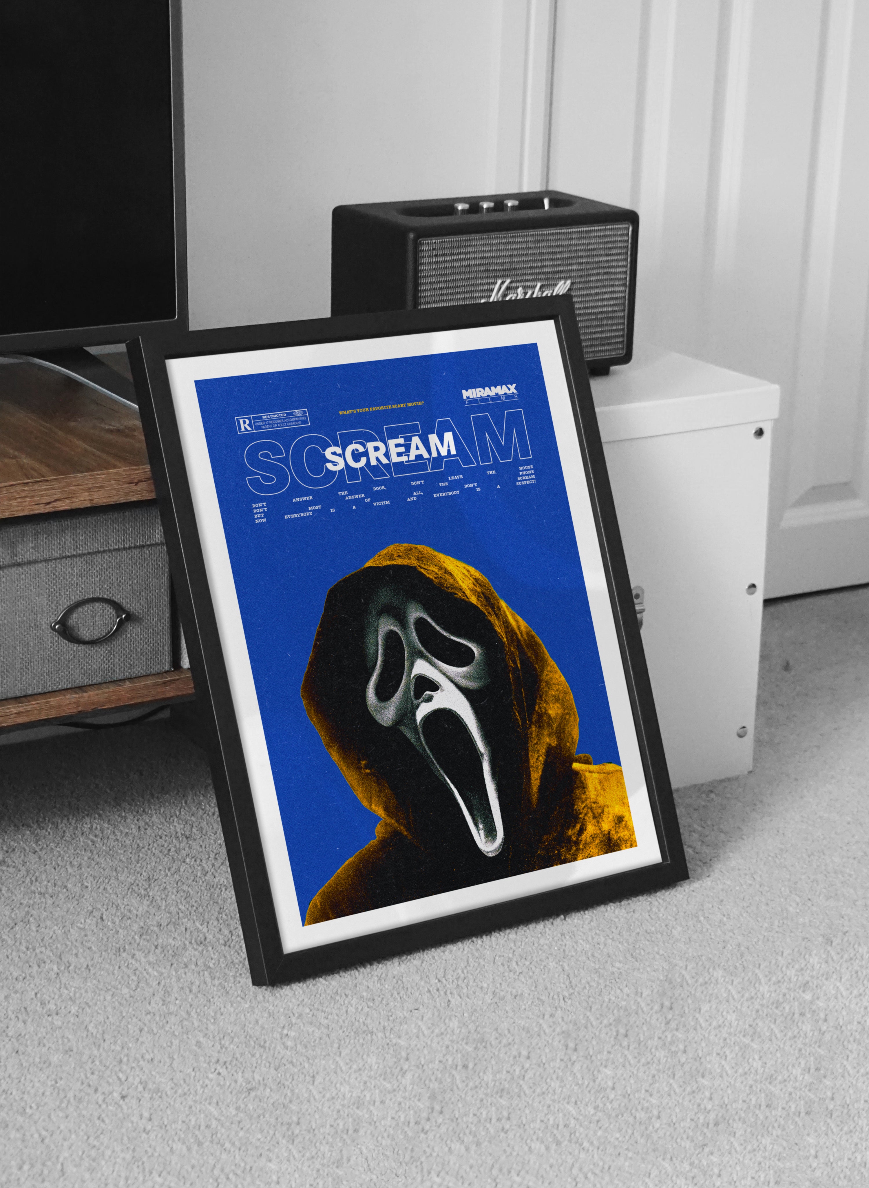 Scream Movie Poster | Retro Horror Mask Art Print | Slasher-Inspired Poster | A4–A0 Wall Art