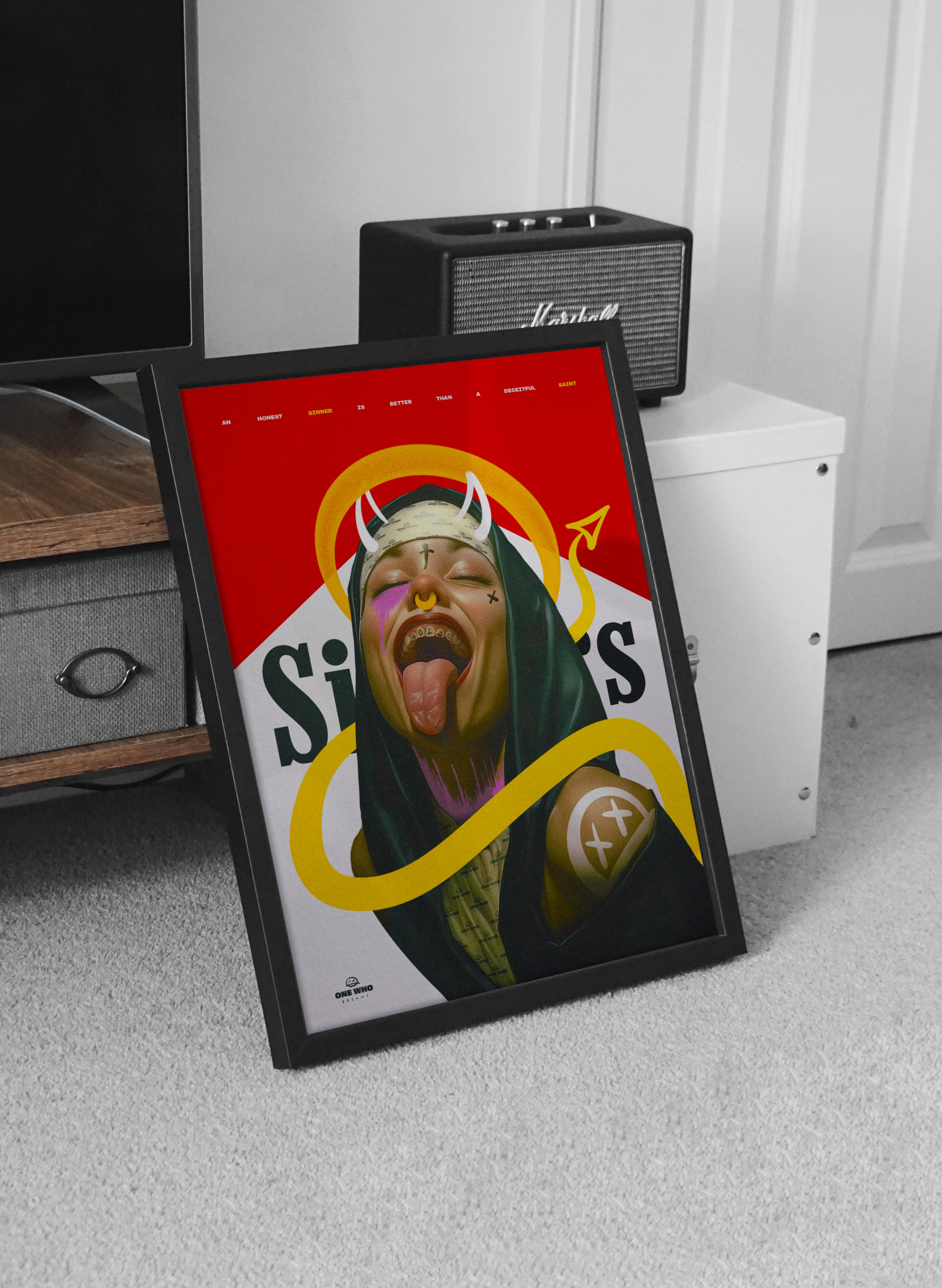 Unholy Nun Wall Art Poster | Dark Gothic Surreal Devil Aesthetic Print | Edgy Alternative Artwork for Bedroom or Studio Decor