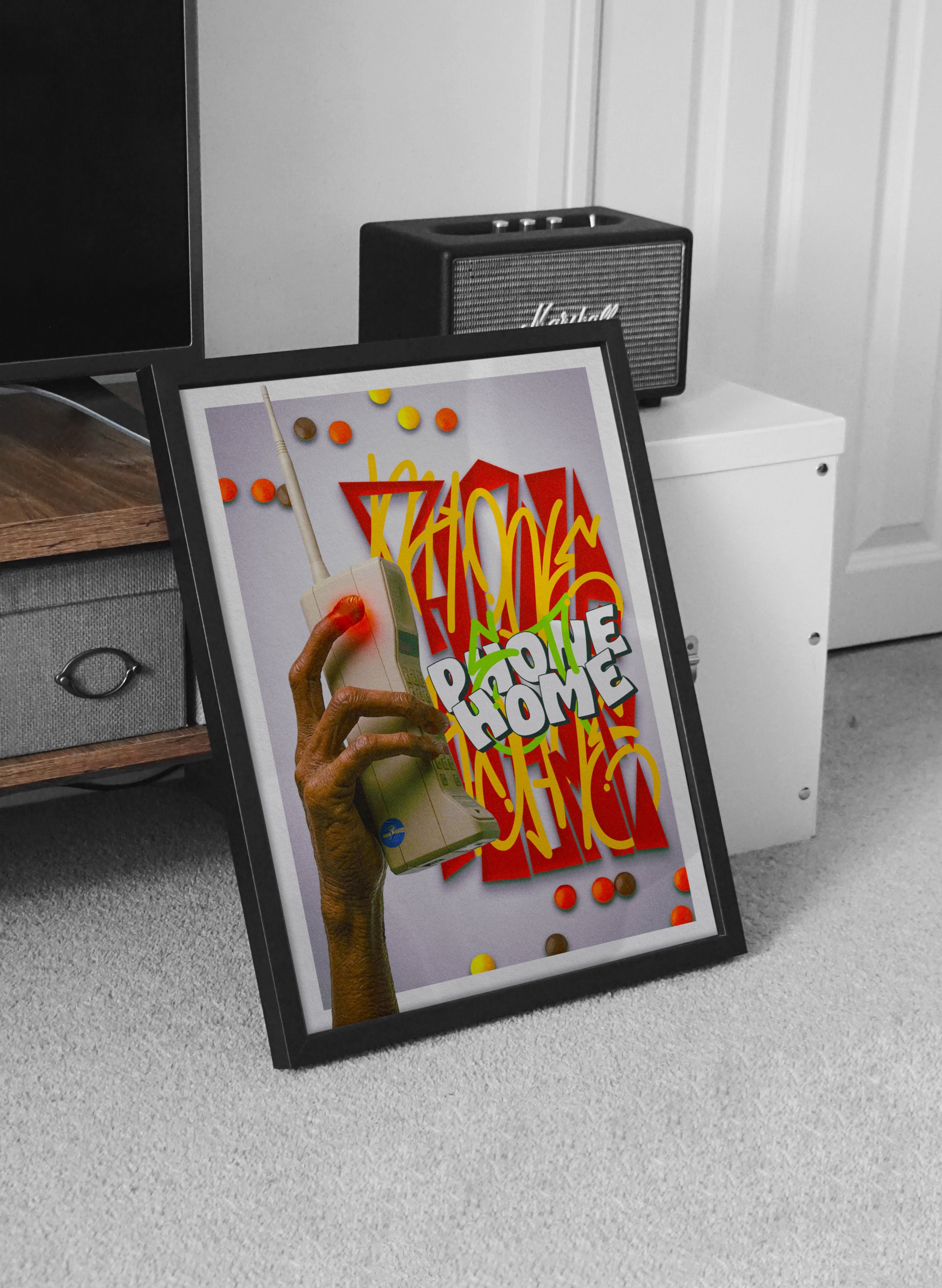 Retro E.T. “Phone Home” Poster Vibrant Graffiti-Style Fan Art Print