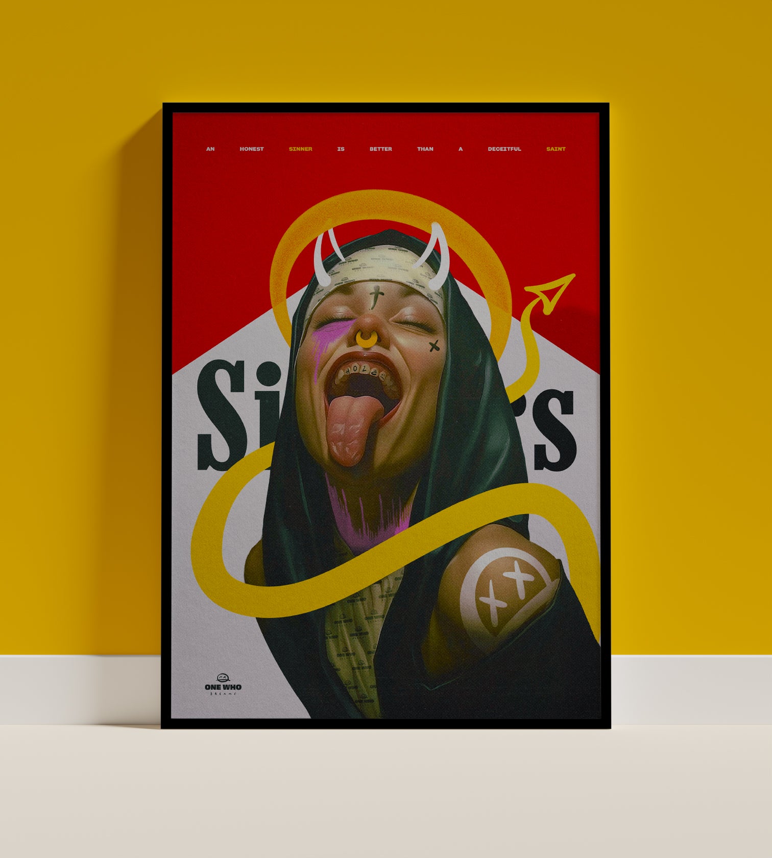 Unholy Nun Wall Art Poster | Dark Gothic Surreal Devil Aesthetic Print | Edgy Alternative Artwork for Bedroom or Studio Decor