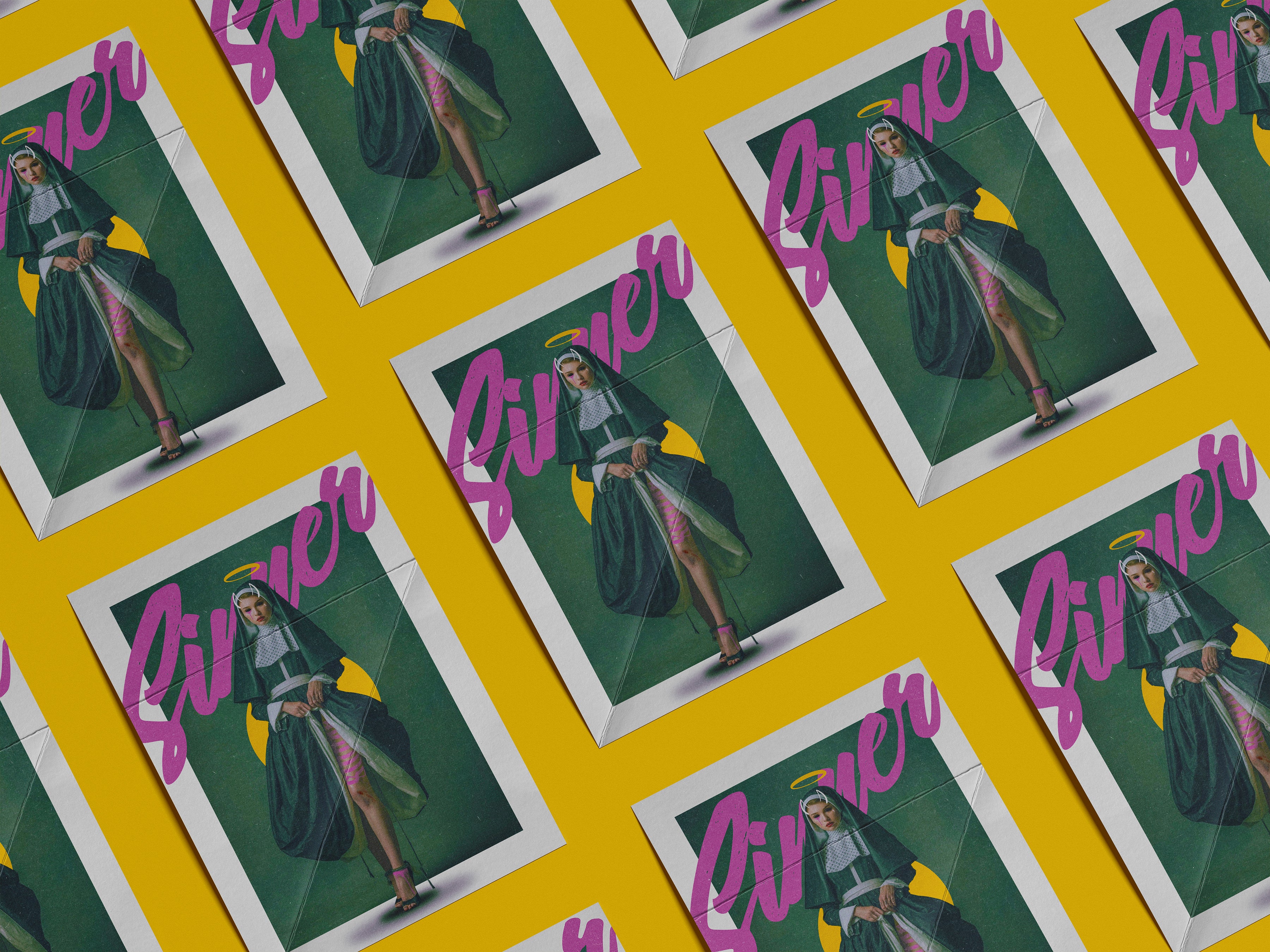 Gothic Nun Art Print – Dark Aesthetic Wall Decor, Sinner Poster, Alternative Religious Artwork, Devil Horns Halo Bondage Art