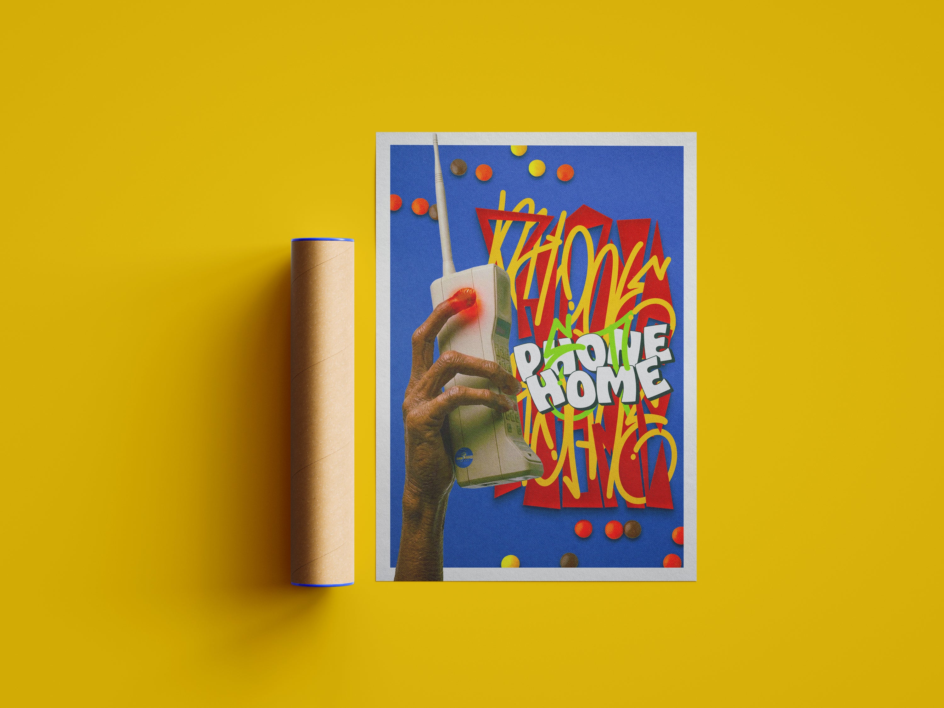 Retro E.T. “Phone Home” Poster Vibrant Graffiti-Style Fan Art Print