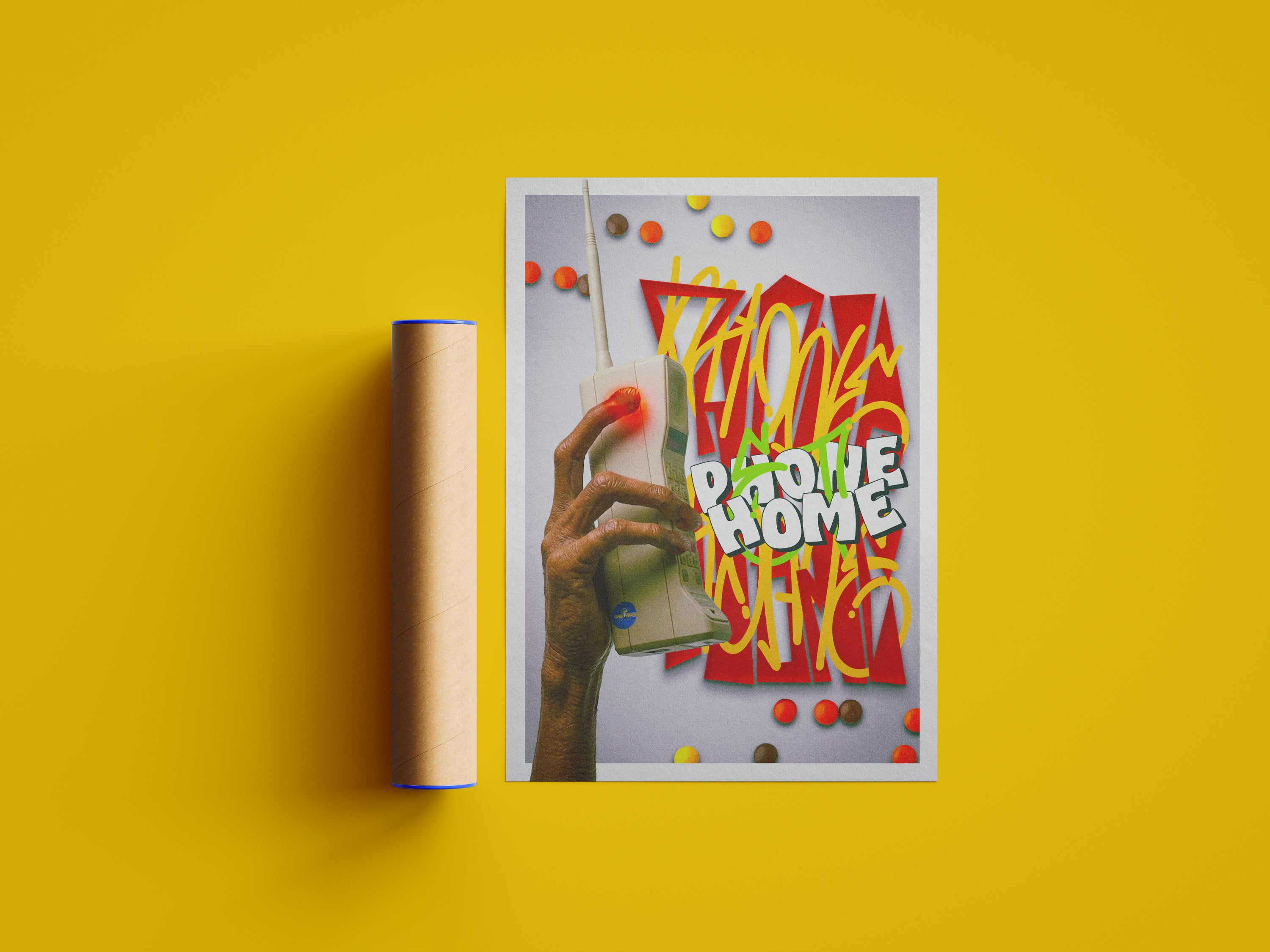 Retro E.T. “Phone Home” Poster Vibrant Graffiti-Style Fan Art Print