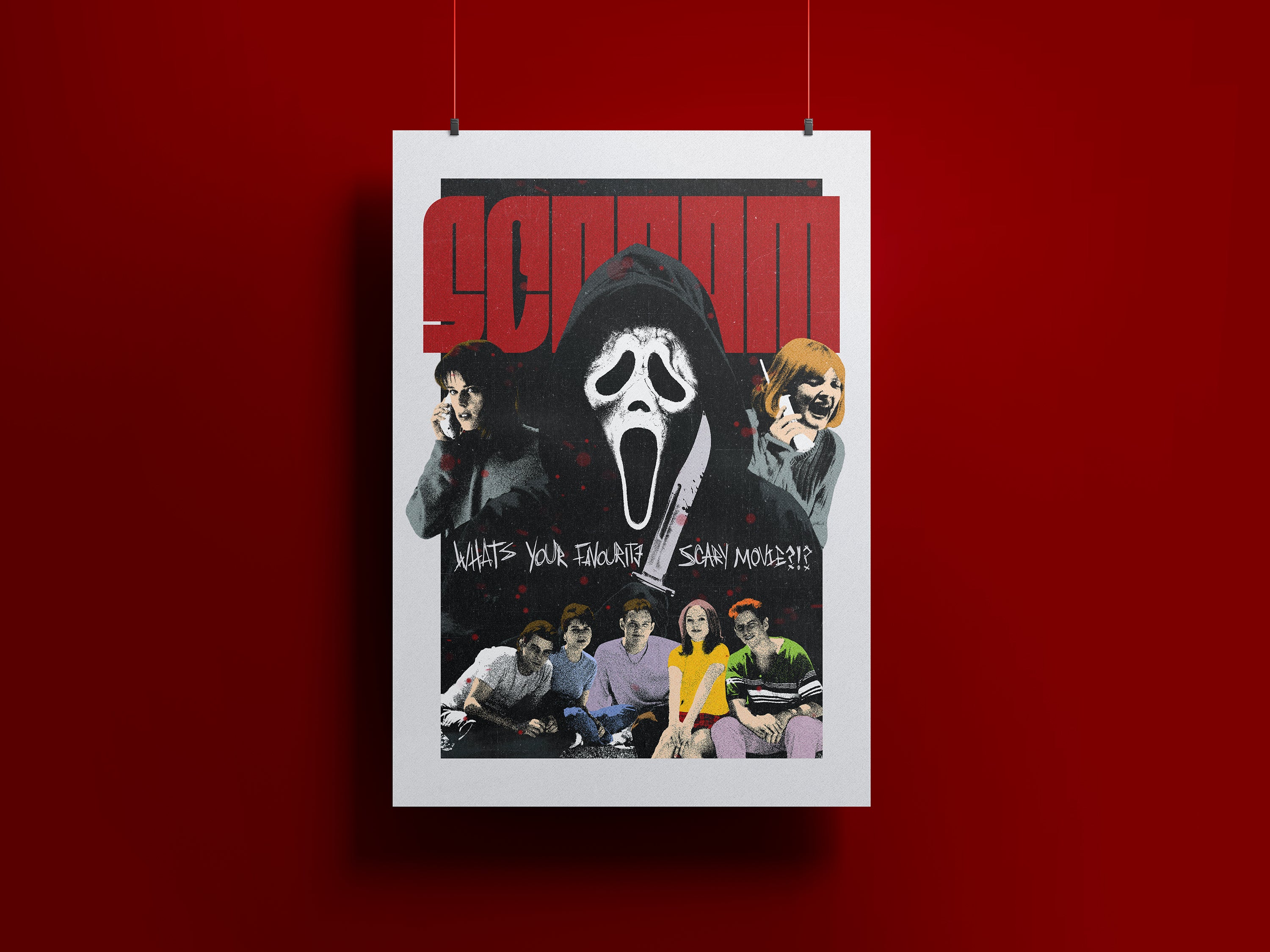 Scream Movie Poster | Vintage Horror Wall Art Print | Ghostface Retro 90s Slasher Film Decor | Scary Movie Fan Gift