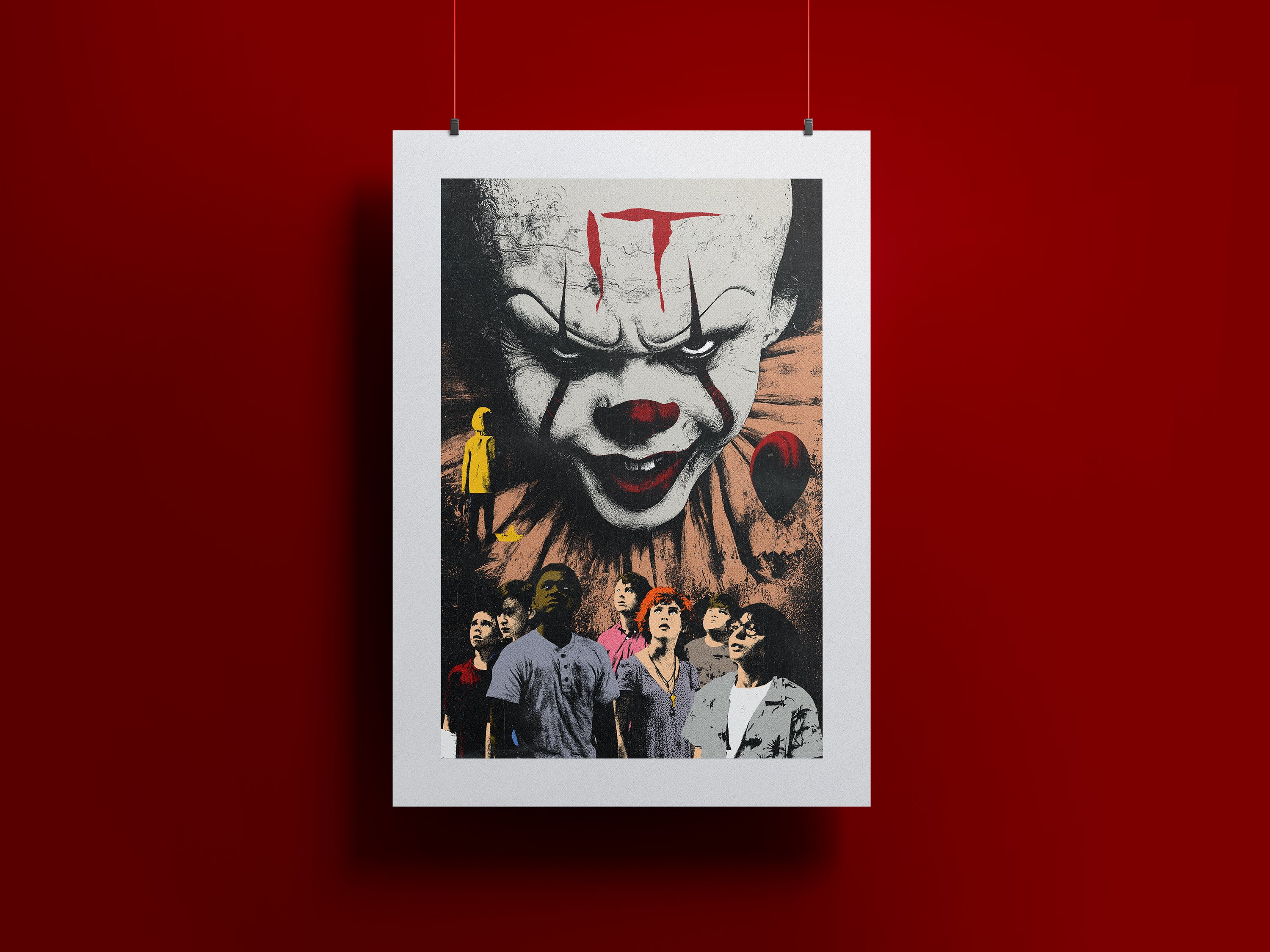 Vintage Horror Movie Poster | IT Pennywise Wall Art | Scary Clown Print | Stephen King Fan Gift | Creepy Halloween Home Decor