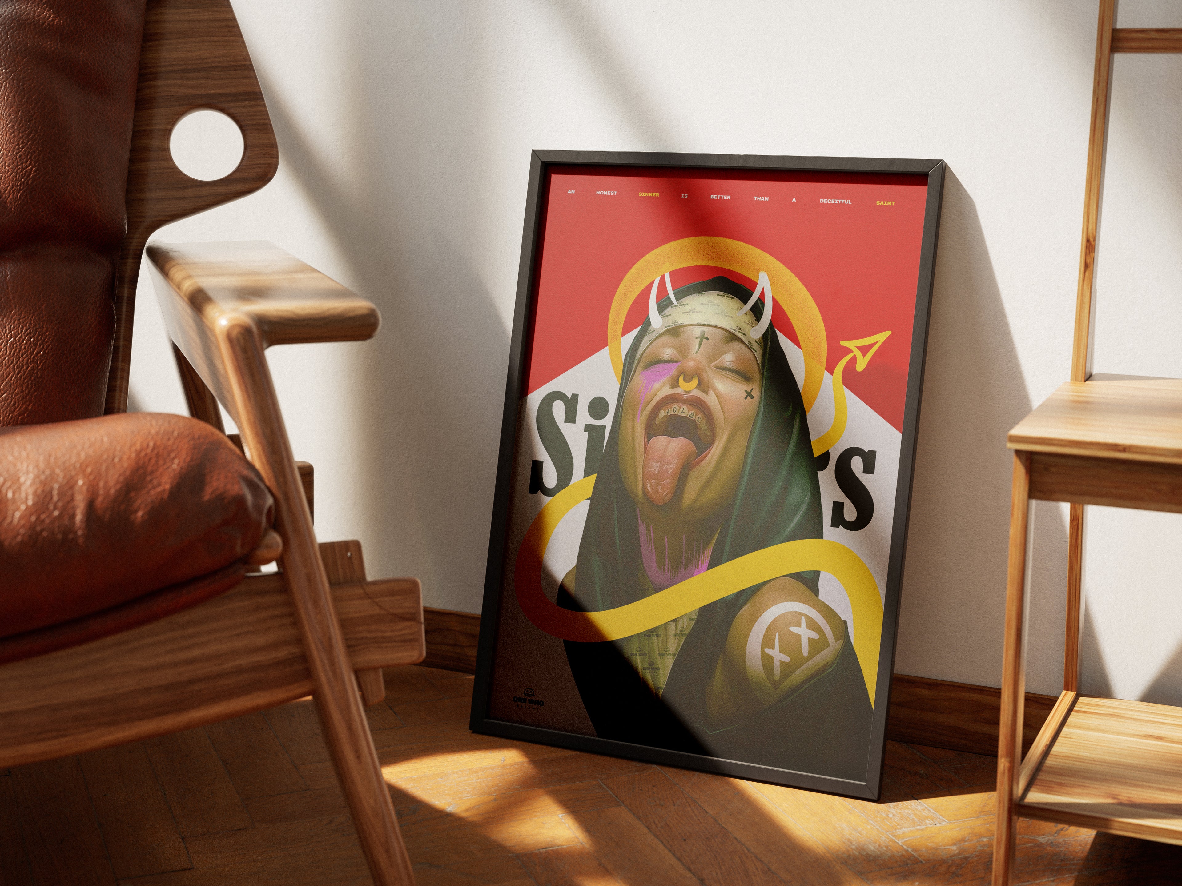 Unholy Nun Wall Art Poster | Dark Gothic Surreal Devil Aesthetic Print | Edgy Alternative Artwork for Bedroom or Studio Decor